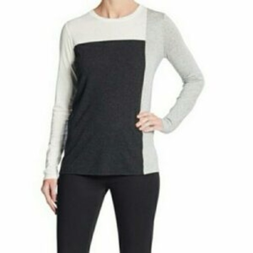Vince Tricolor Colorblock Long Sleeve Tee, White/Gray, Size XS
